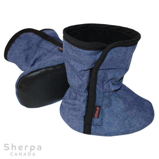 moki bottine mi-saison bébé baby booties tweed bleu avec semelle anti-dérapante