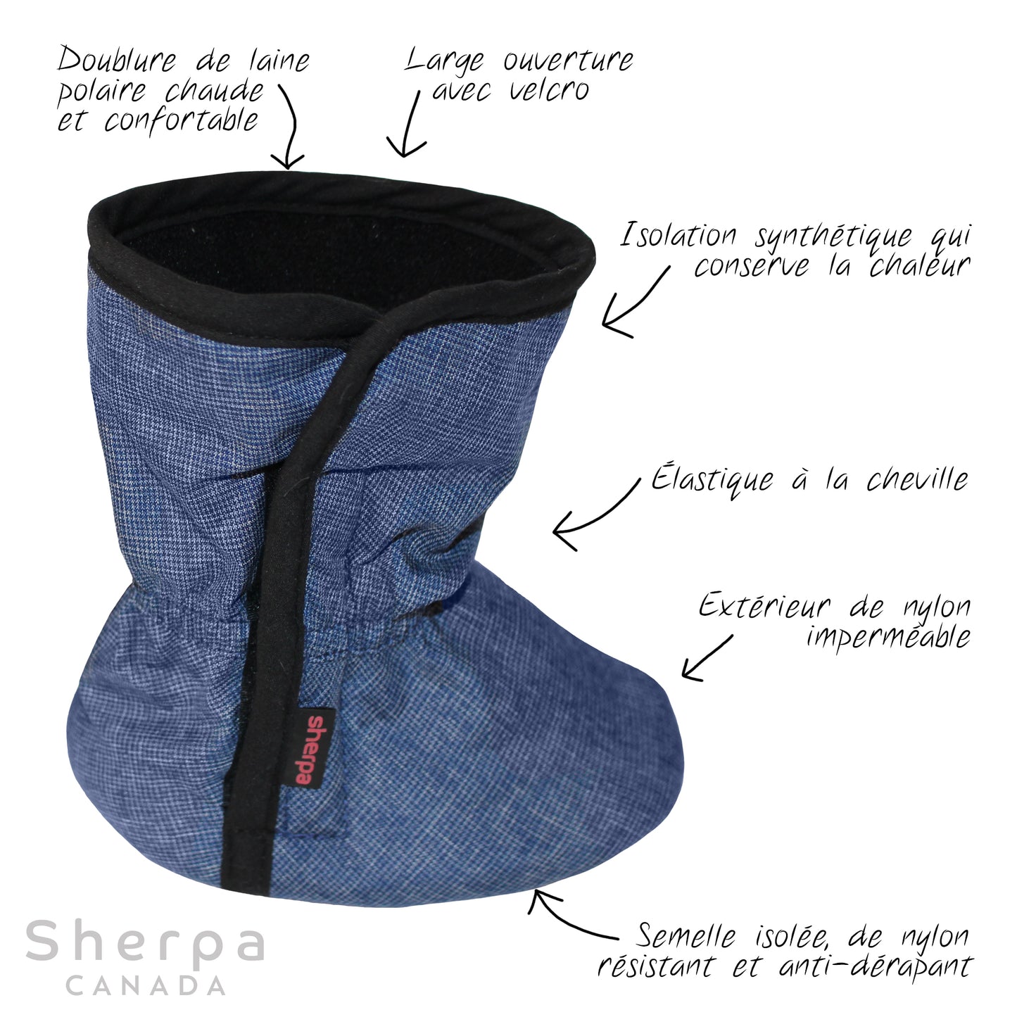 moki bottine mi-saison bébé baby booties tweed bleu avec description en français